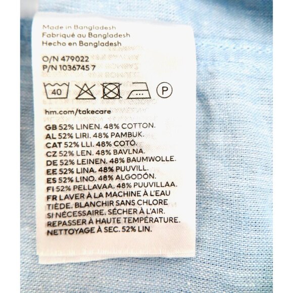 NEW! H&M Relaxed Fit Linen Blend Button Up Shirt Blue Men's SZ 2XL - Picture 7 of 7